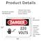 Signmission 220 Volts Danger Sign, Vinyl Decal, 14in W x 10in L, 2PK OS-2PACK-DS-D-1014-L-1008 - alternate 6